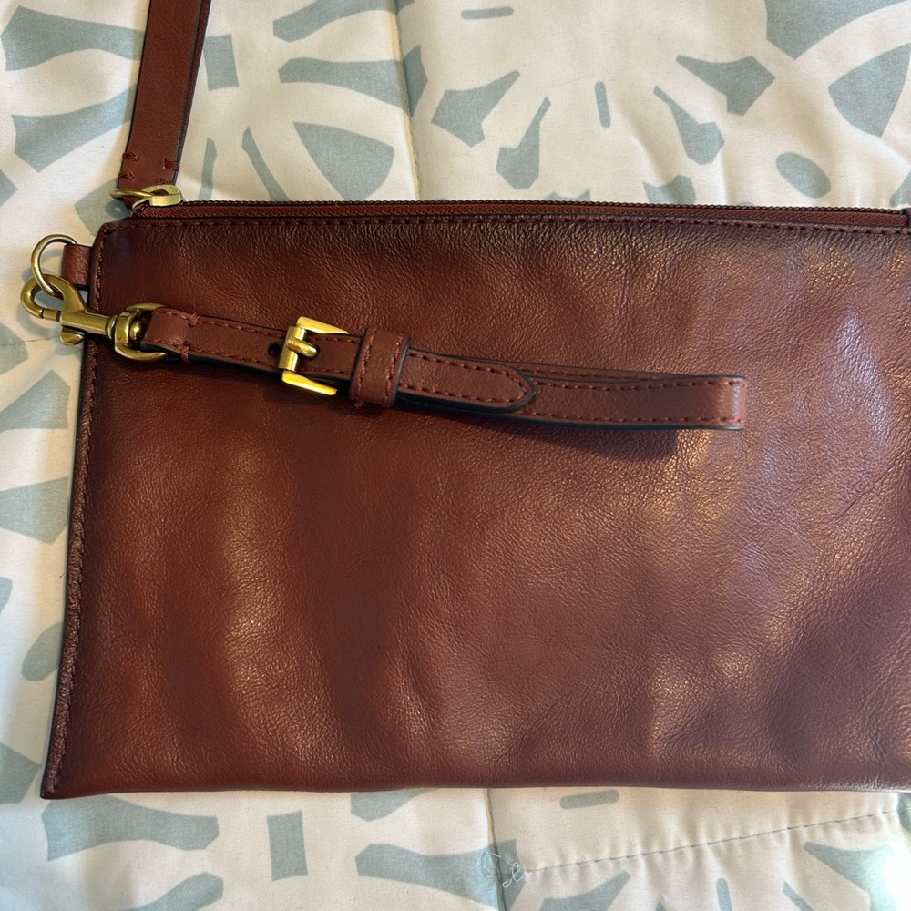 Frye Brown Leather Clutch with Gold Accents Brand New with tags